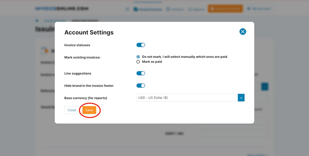 4. Confirm the selected settings by clicking the Save button.