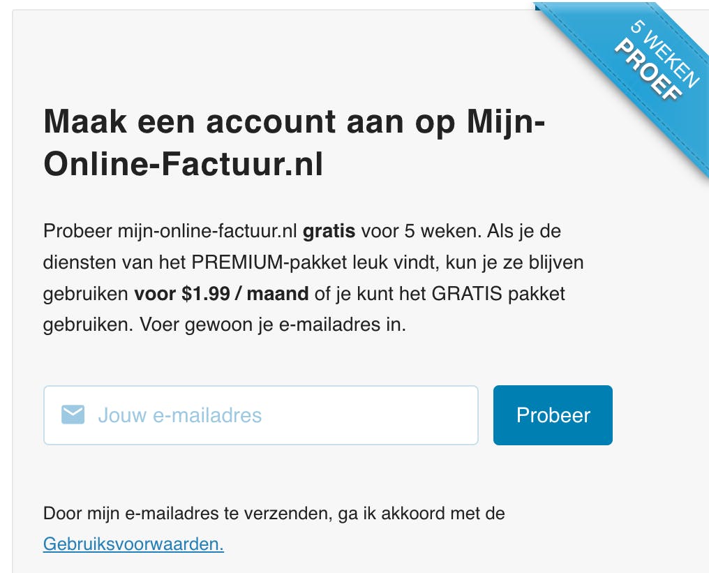 Een account aanmaken bij Mijn-Online-Factuur.nl