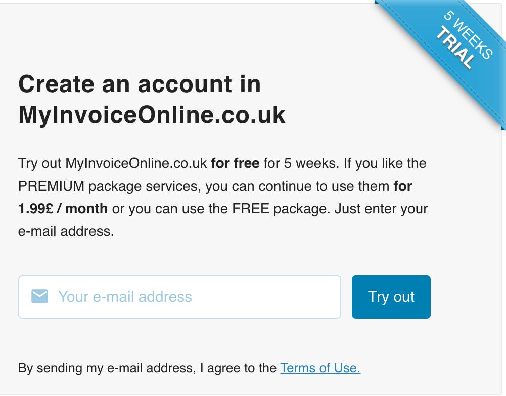 Creating an account at MyInvoiceOnline.co.uk