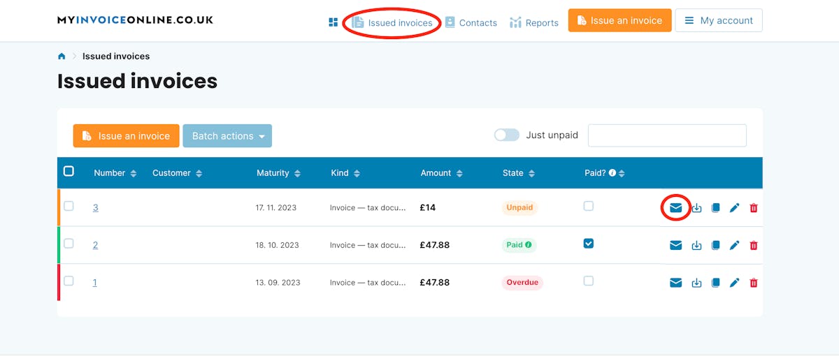 Sending an Already Issued Invoice via Email