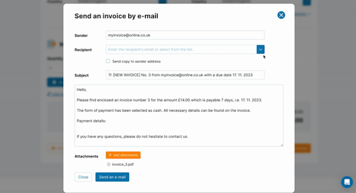 Sending an Invoice via Email