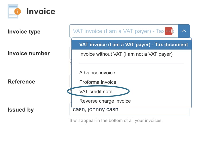 How to issue Credit note invoice. 