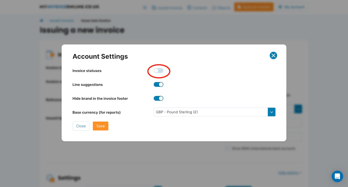 2. Locate the option to enable the Invoice Statuses feature.