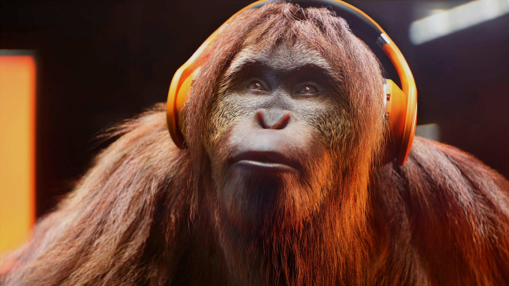 Orangutan with headphones from Audible Mindless Moments campaign