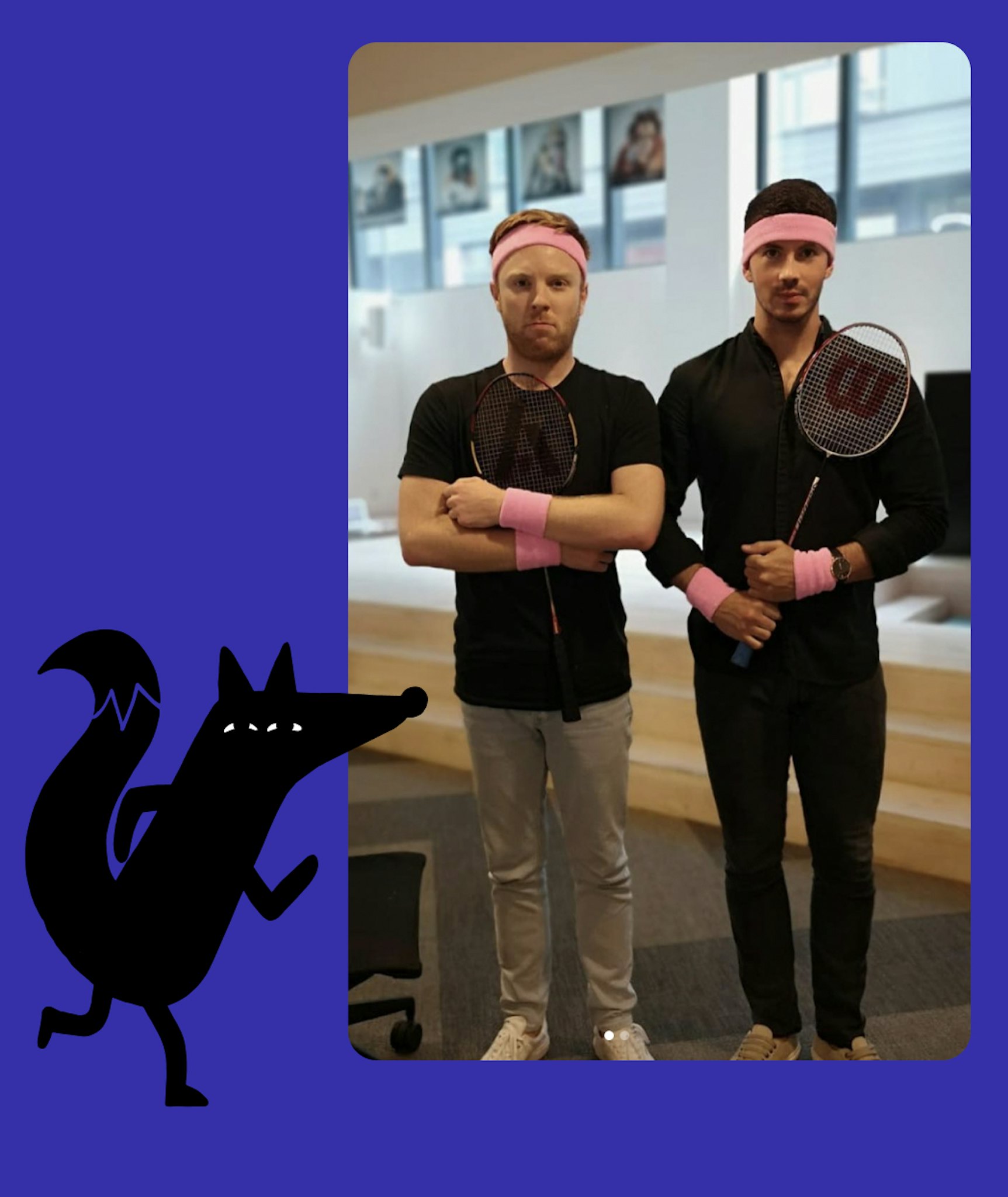 Fold7 employees with a squash rackett