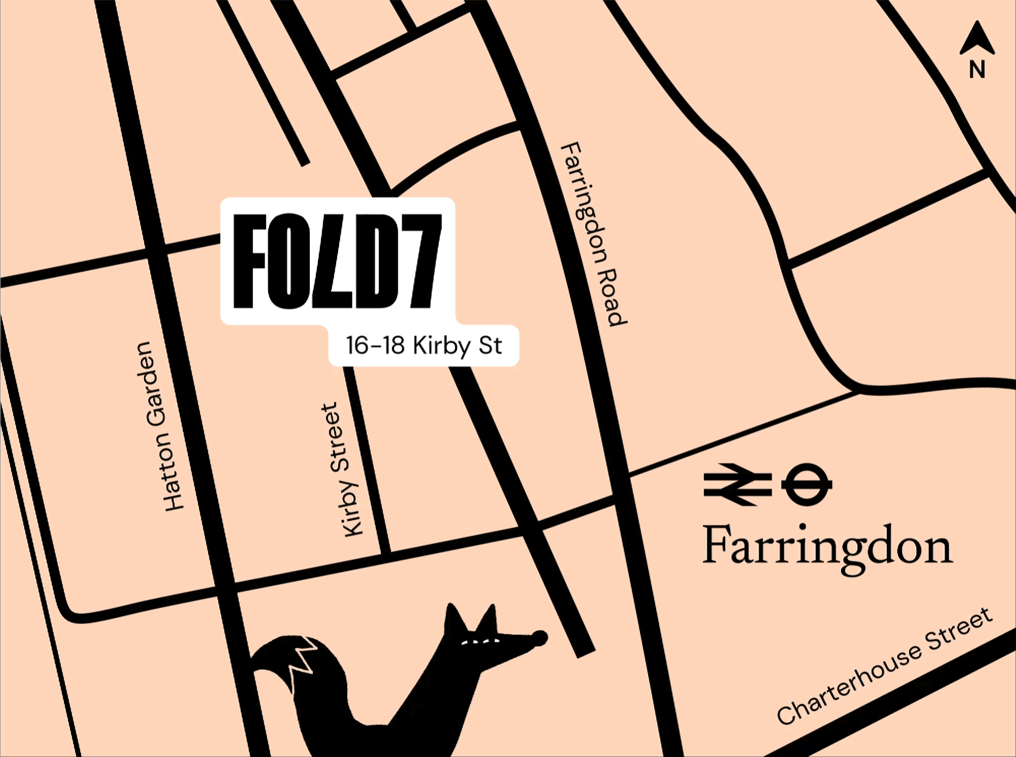 Fold7 office location in Farringdon London, and our playful fox mascot