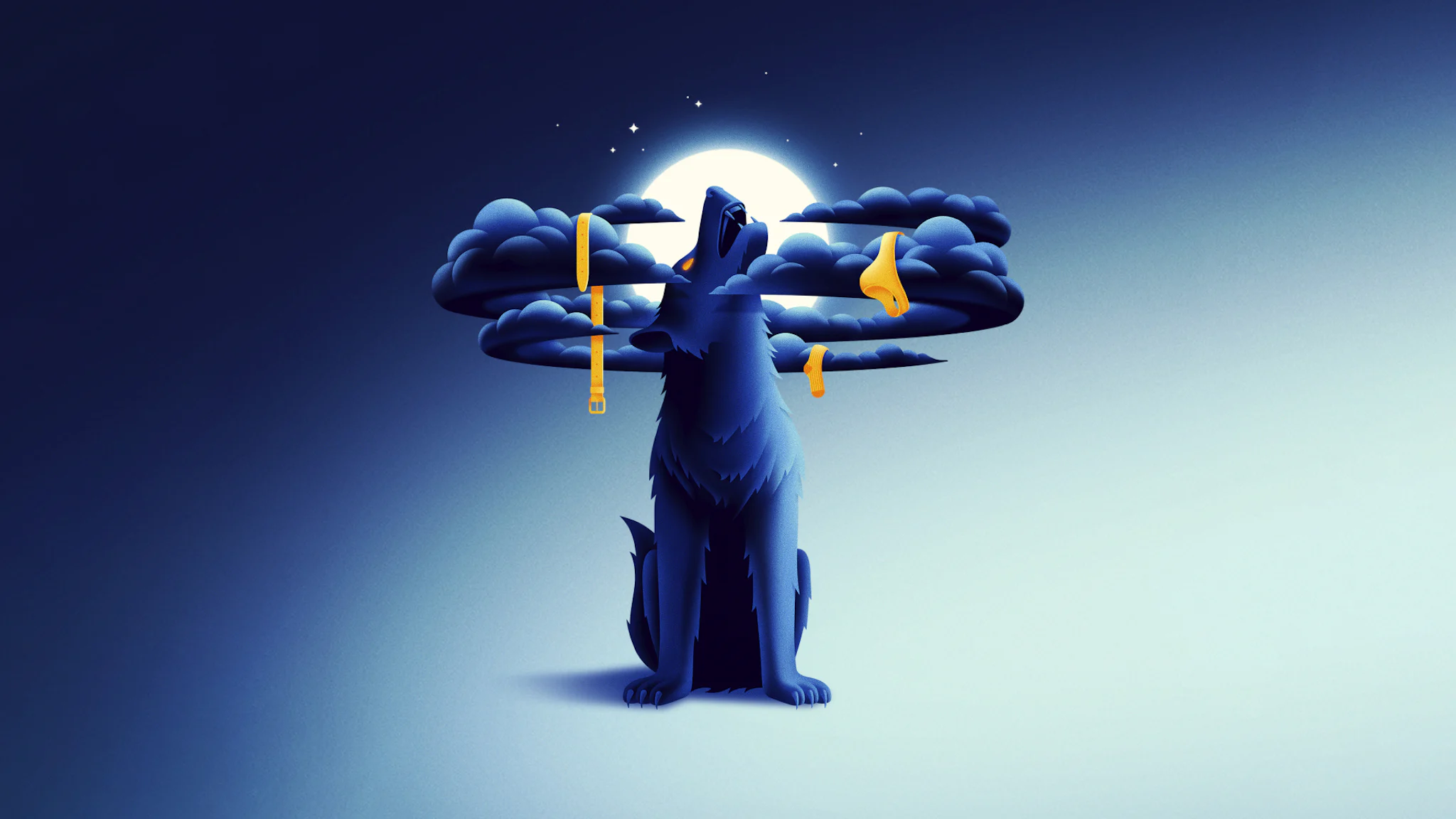 Dark blue dog with clouds and moon - Audible campaign