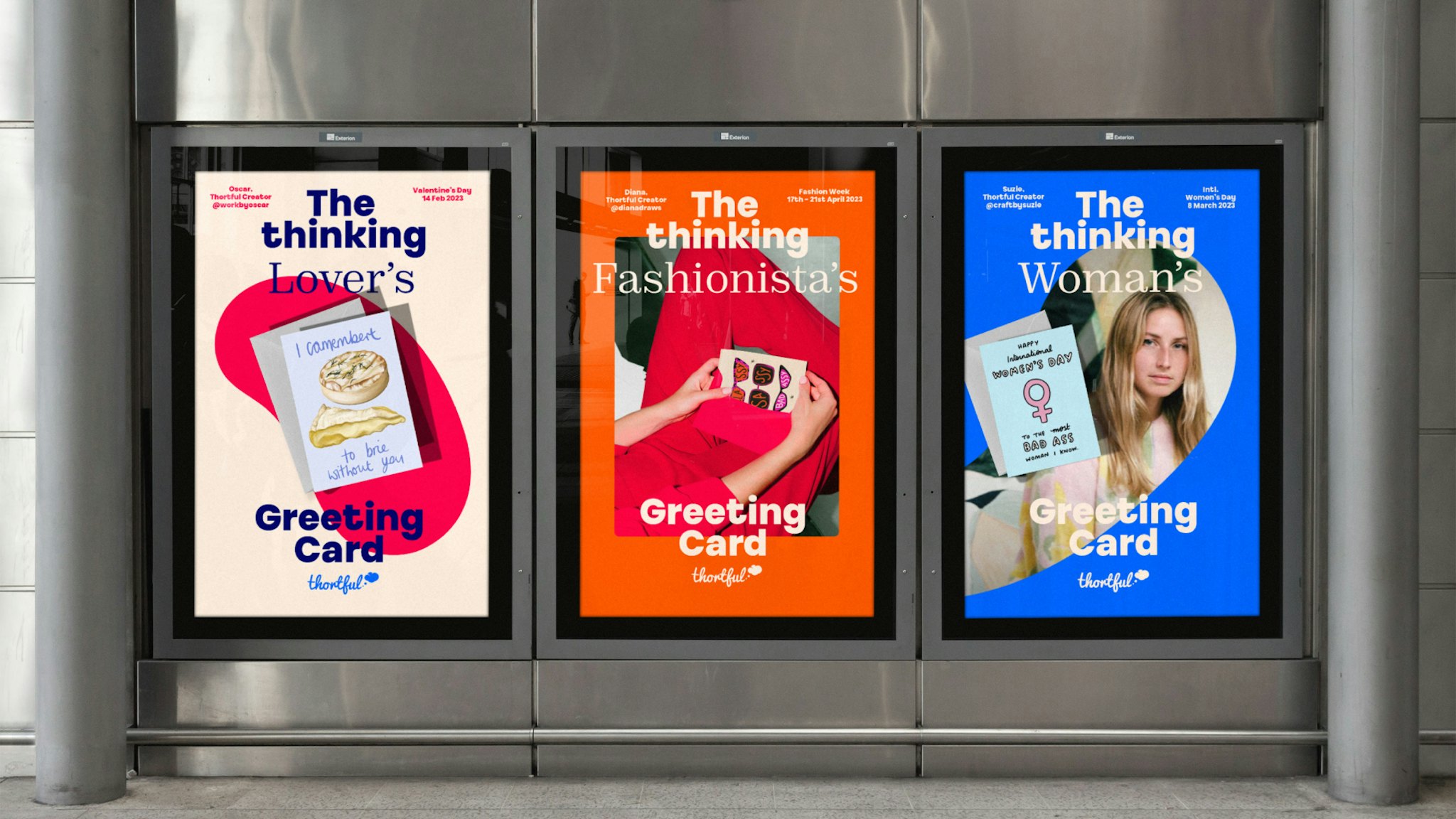 White, red & blue thorful greeting cards displayed