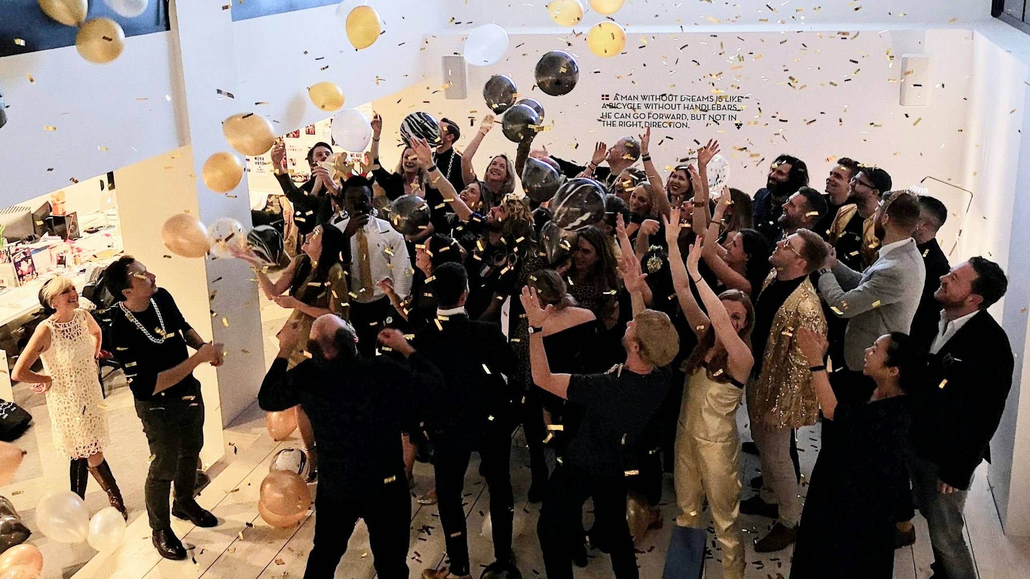 Fold7 office party with balloons