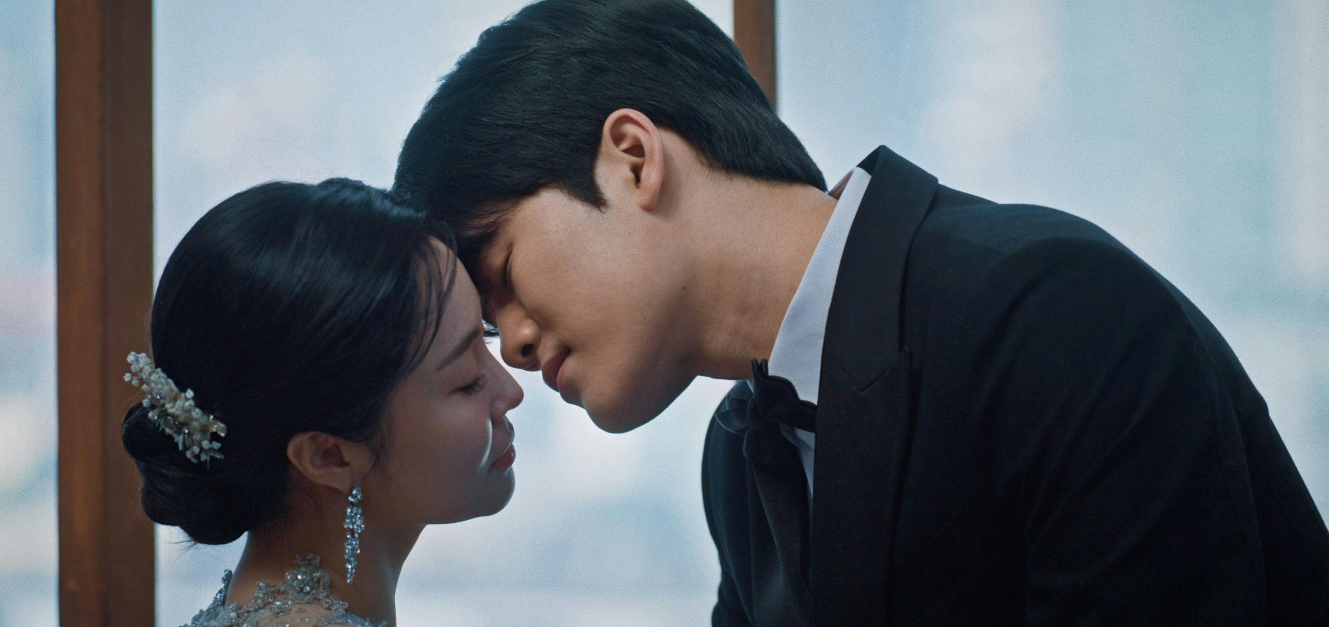 a romantic couple kiss