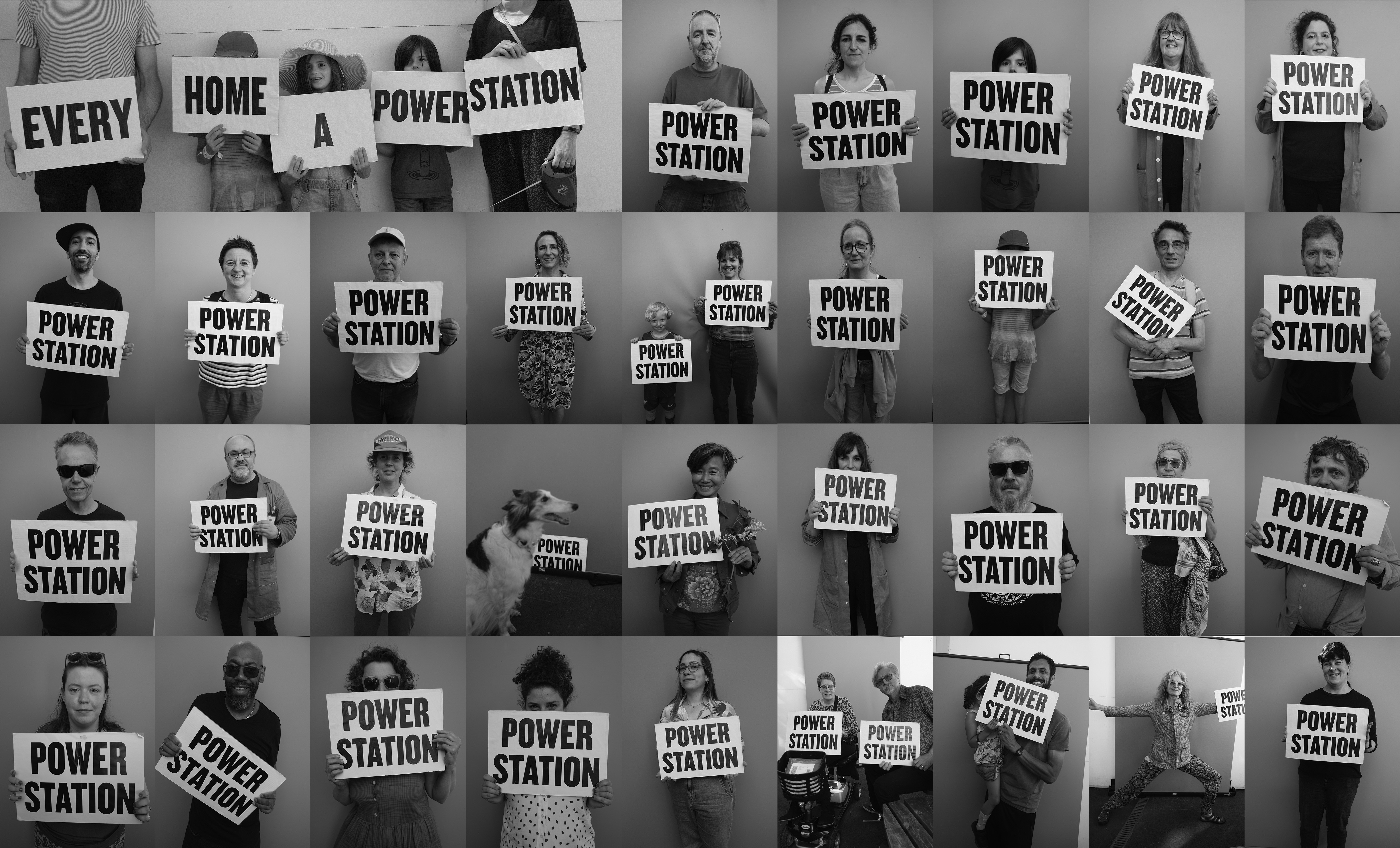A series of placards reading Power Station