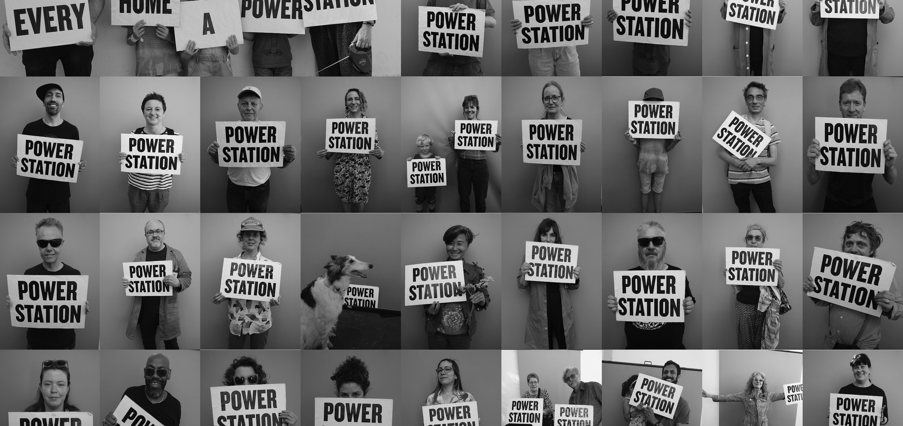 A series of placards reading Power Station