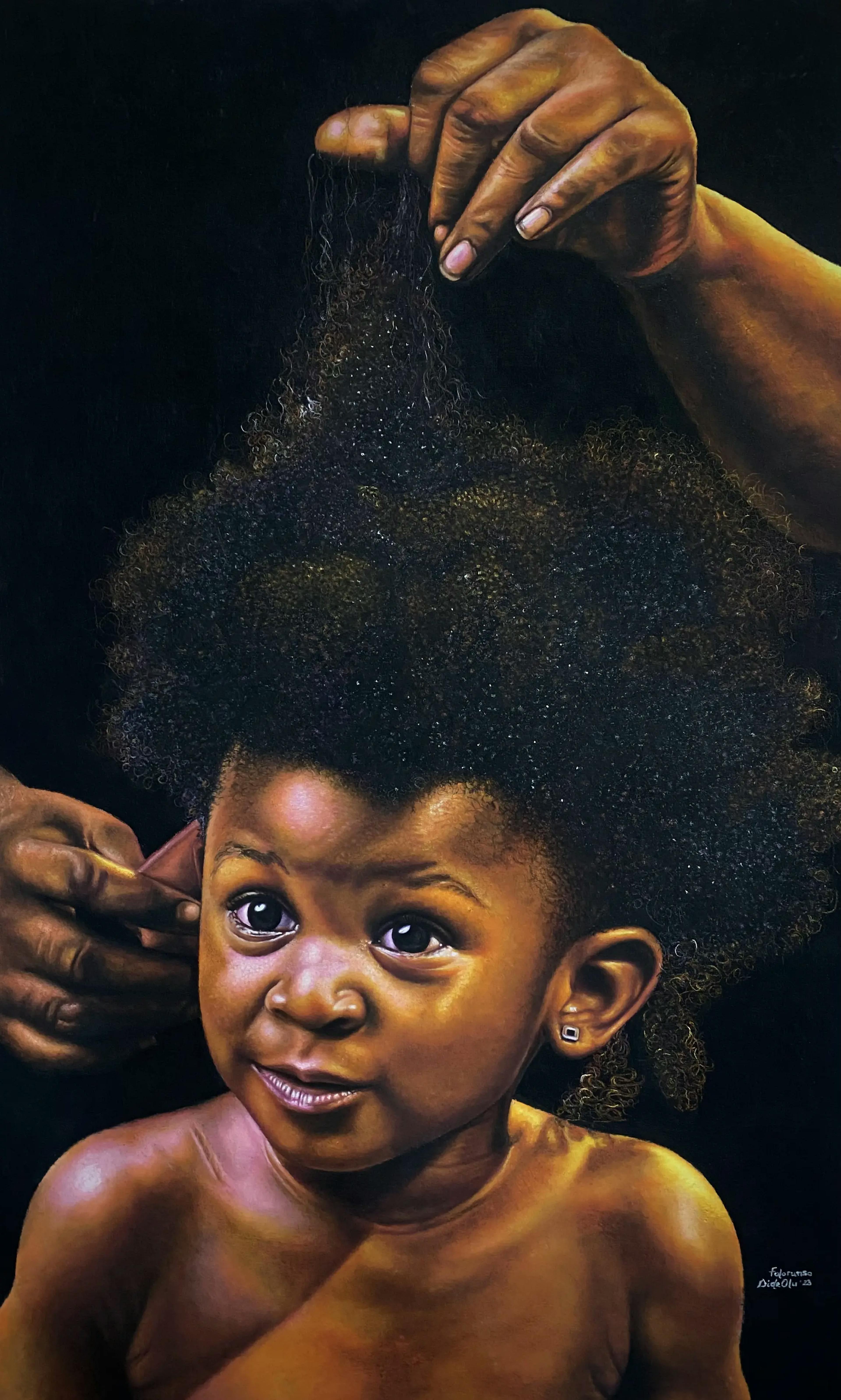 3 year old girl in pastel painting