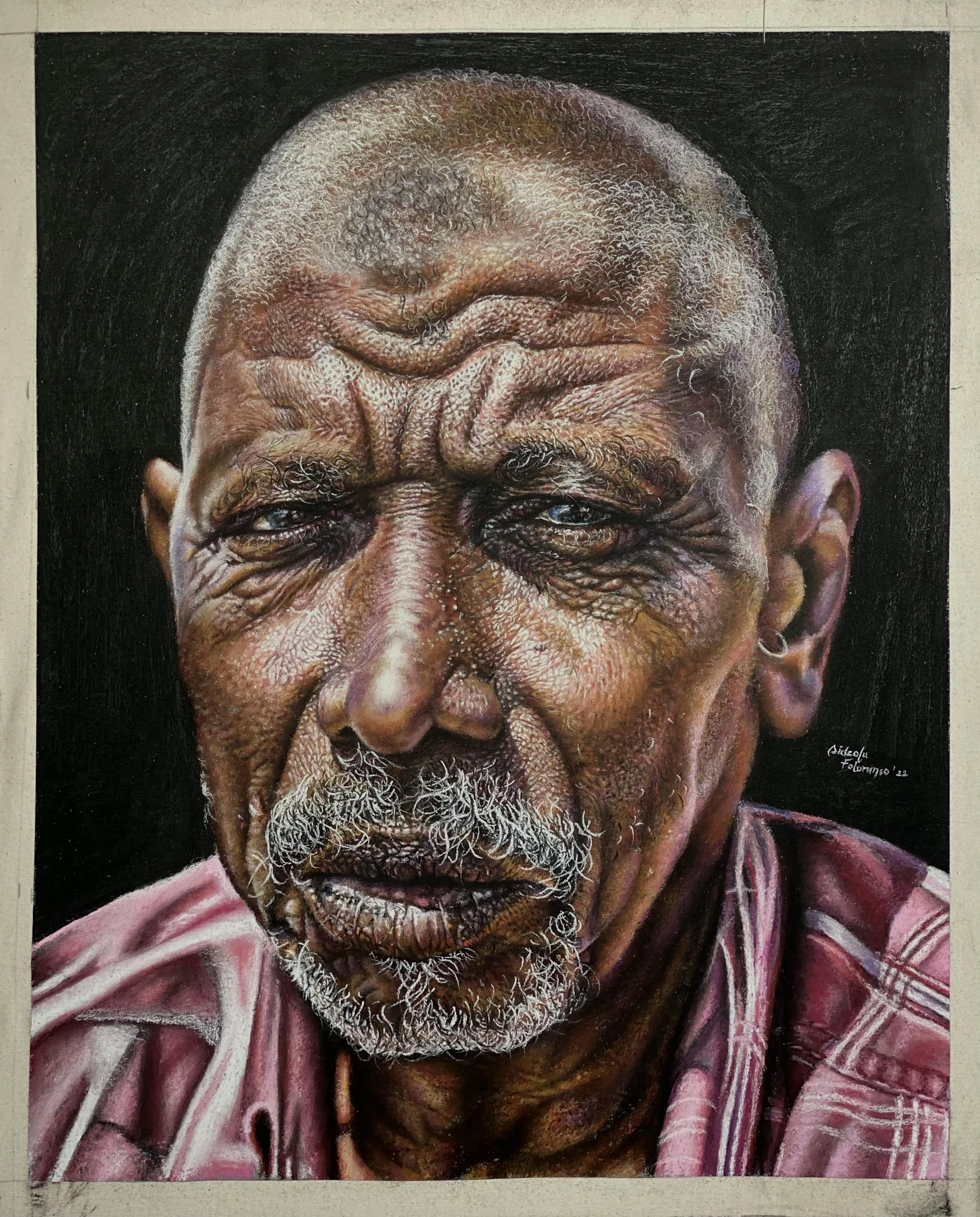 old man in pastel painting