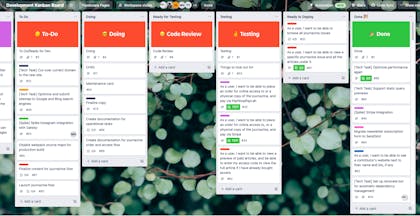 Screenshot of trello board used for development of the redesigned Foodscape pages website