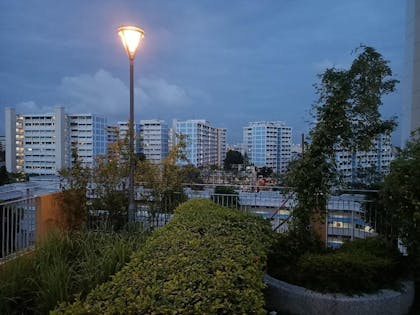 panoramic view of the garden overlooking the city.