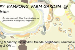 Poster with illustrated background of a kampong farm-garden in Mugliston