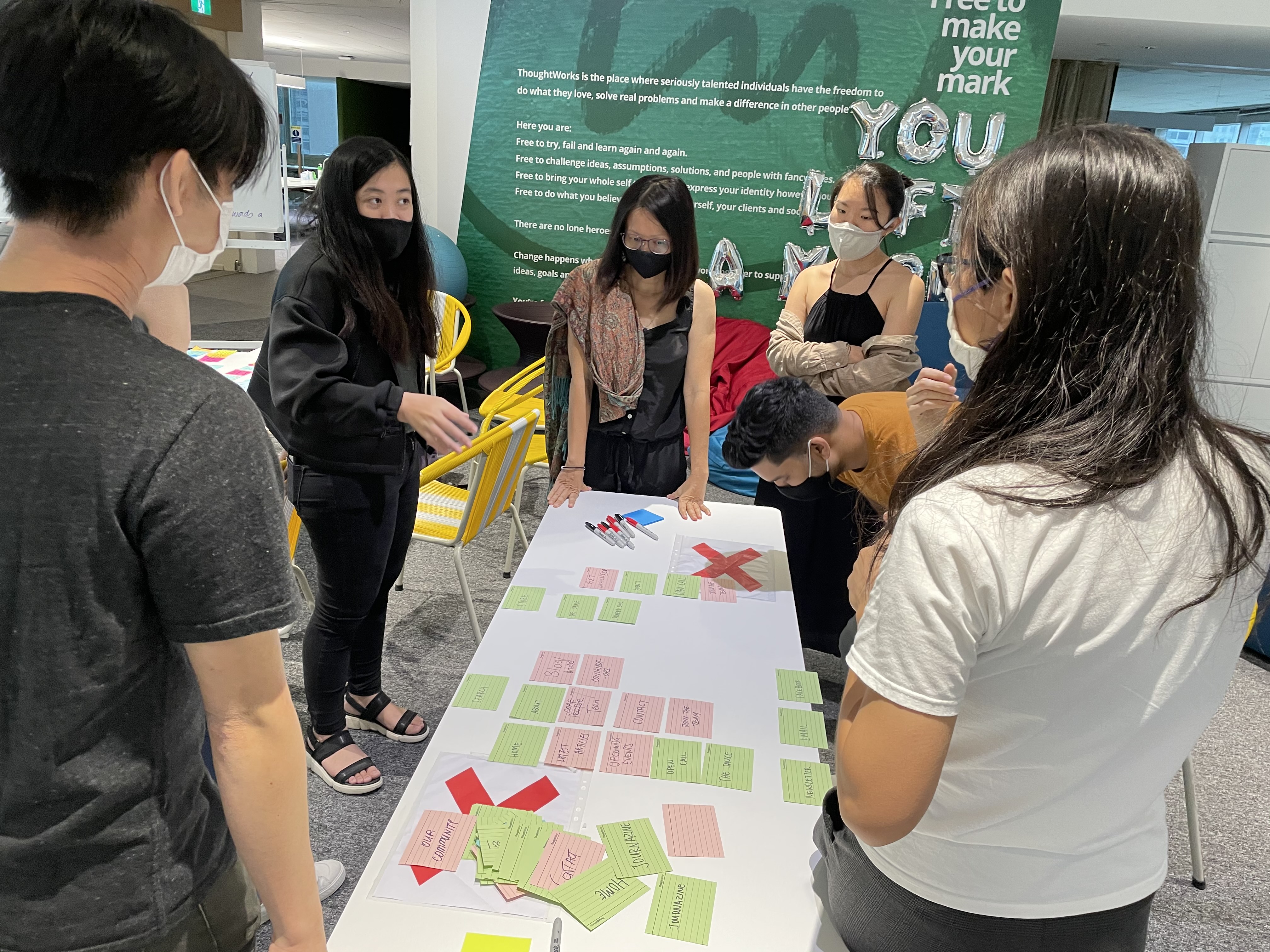 Card sorting activity during Foodscape Pages redesign Discovery workshop