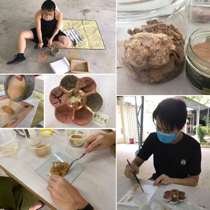 Photo collage of soil pigment making workshop