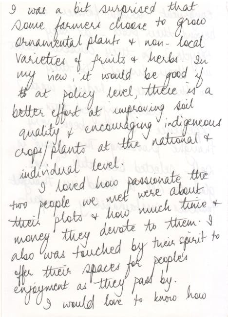 Comments by workshop participant after a Walking Workshop to a community garden in Joo Chiat, Singapore (March/ April 2017)
