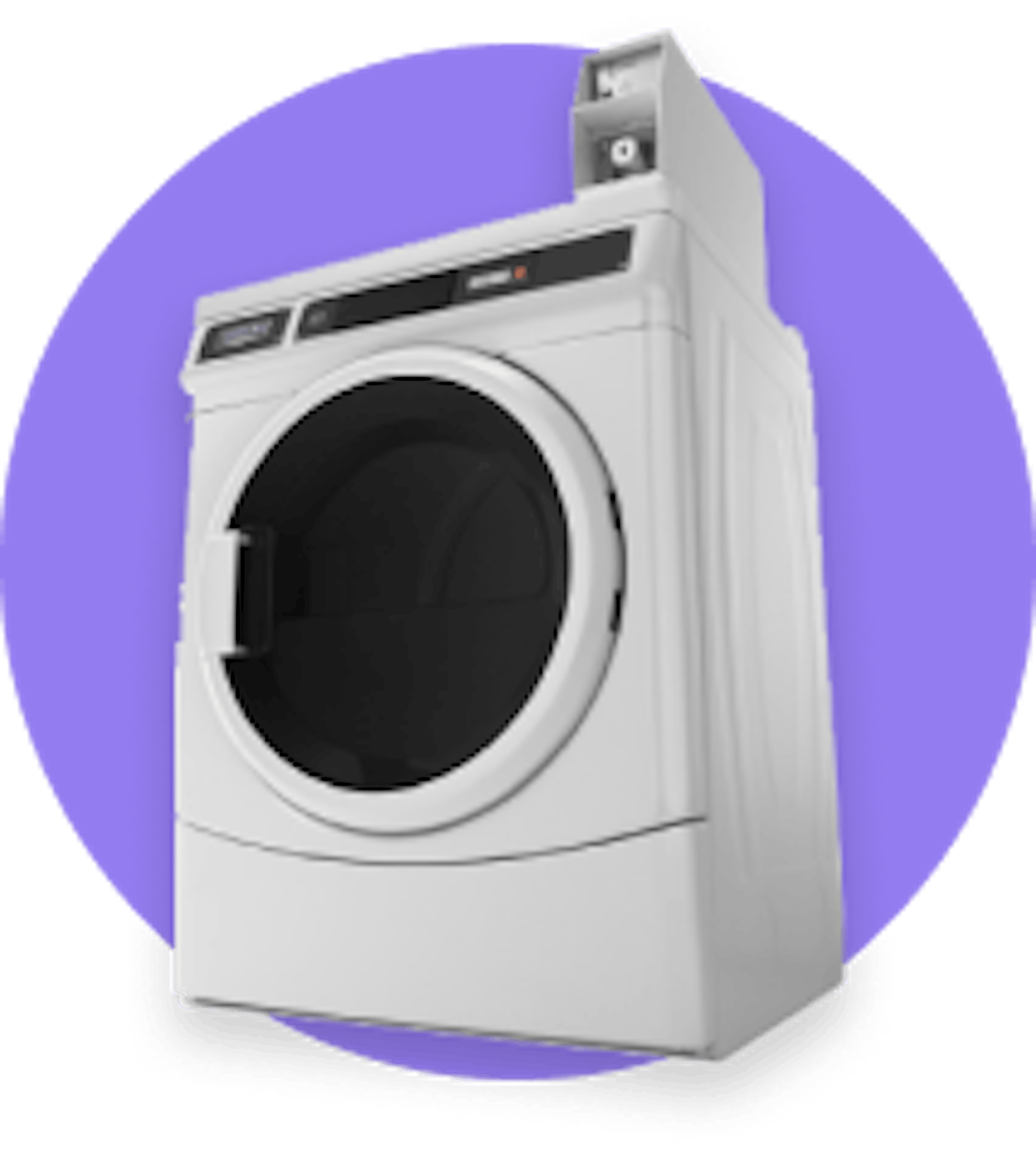 Icon with Maytag coin-op machine, on violet background