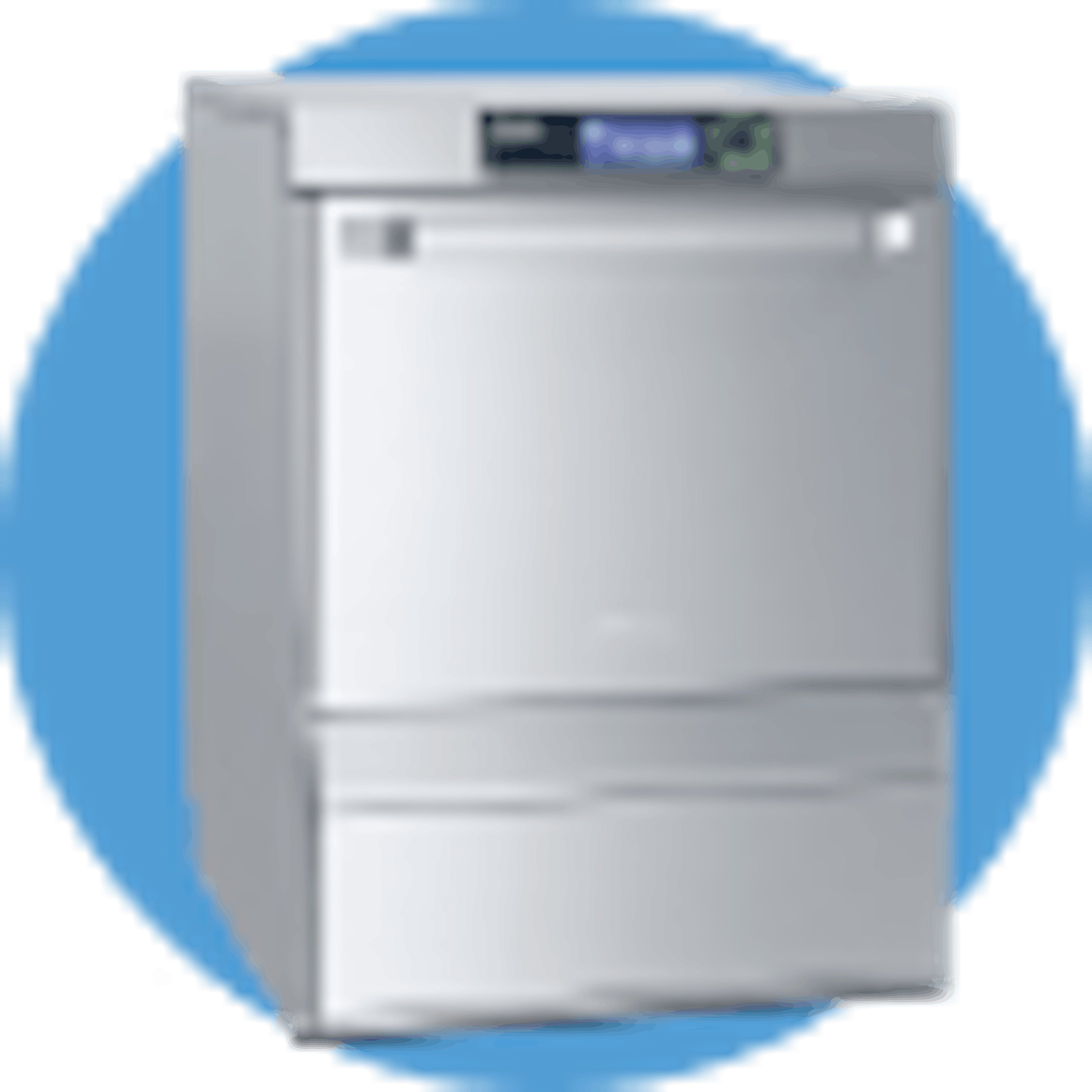 Miele Tank Dishwasher placed on sky blue background.