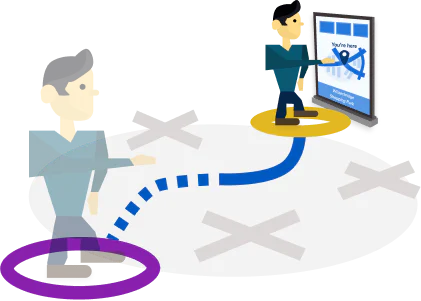 Man finding his way from point A to B with Wayfinding screen