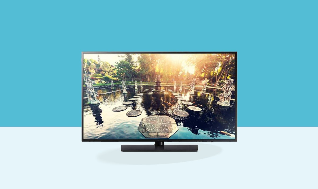 Samsung 32" Commercial Hospitality TV HG32EE690 Front View Set on blue background