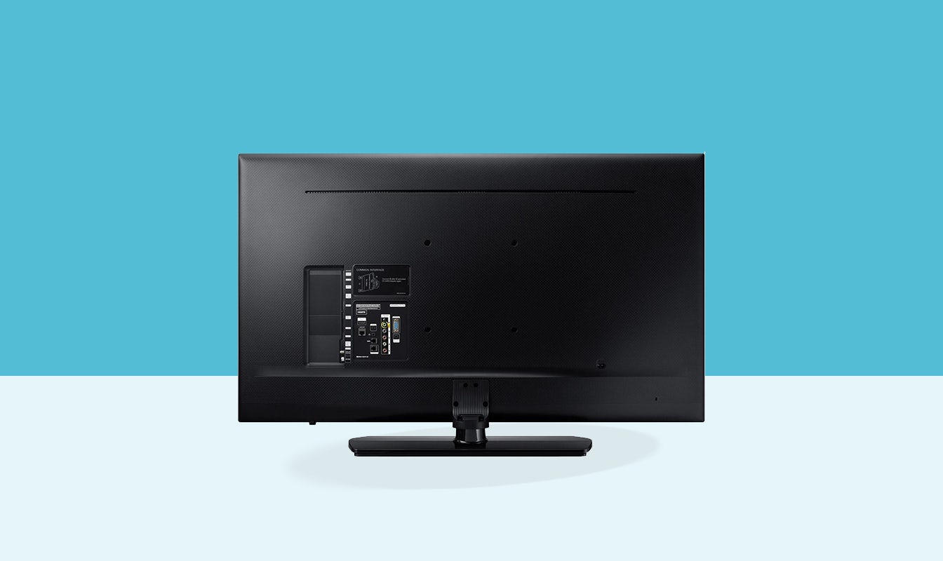 Samsung 32" Commercial Hospitality TV HG32EE690 Back View Set on blue background
