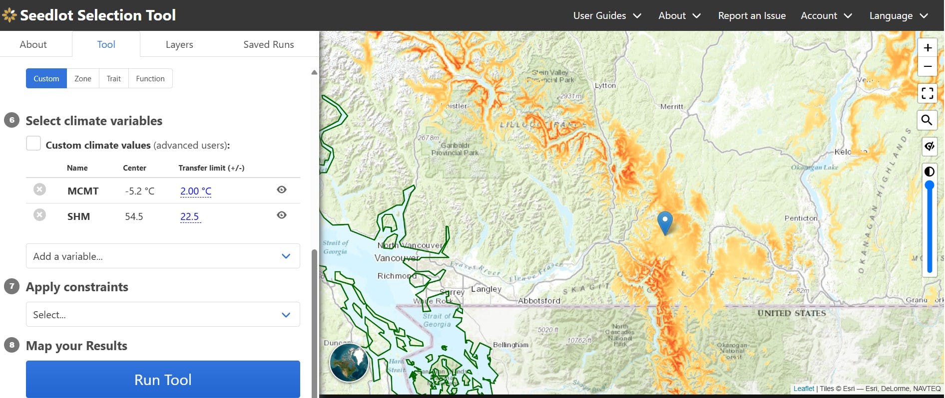 Tool showing seedlots