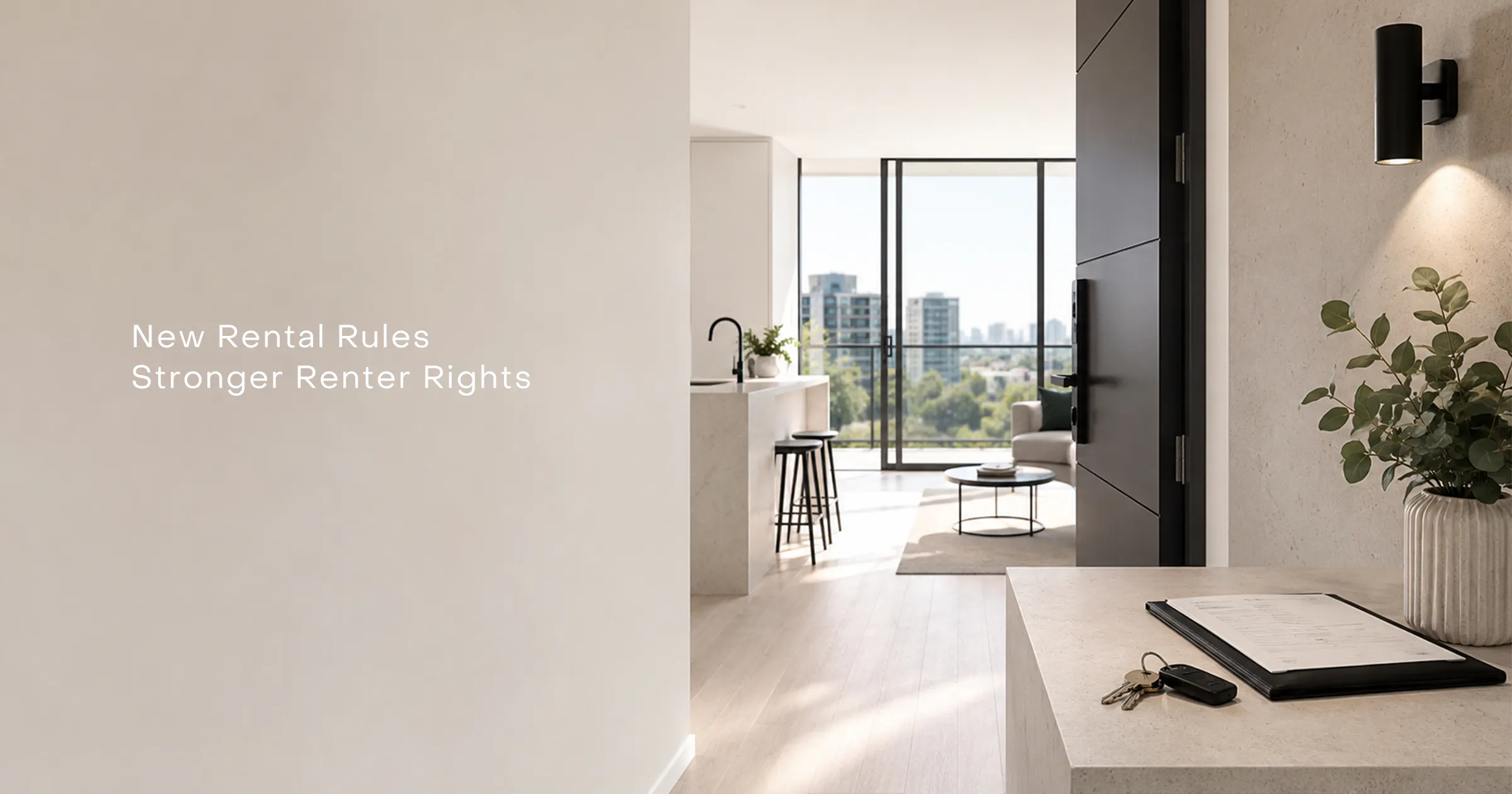 Modern Melbourne rental home interior with keys and stronger renter rights