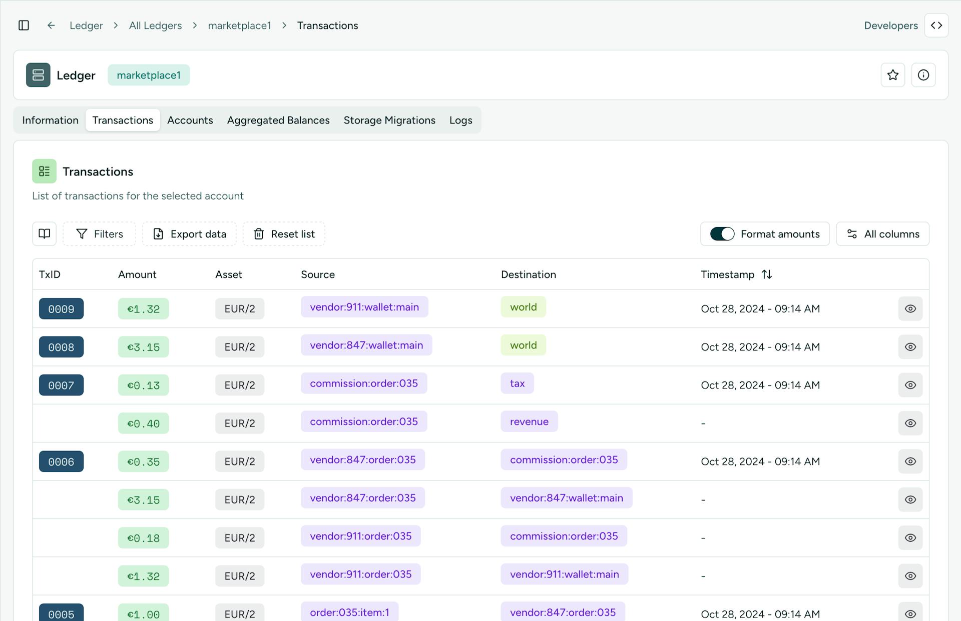 Screenshot of the Ledger Module