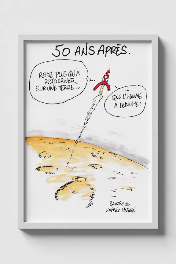 50 ans l'homme marchait sur la lune Barrigue d'après Tintin