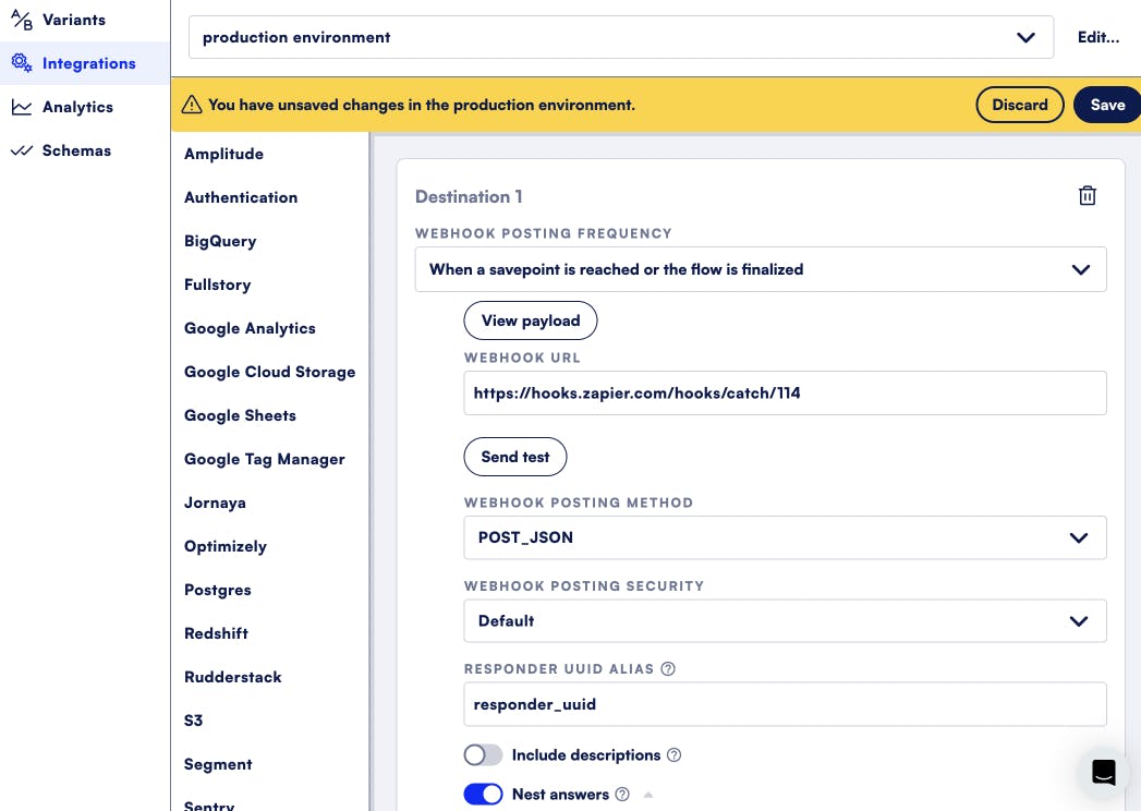 Formsort webhook integration - zapier webhook