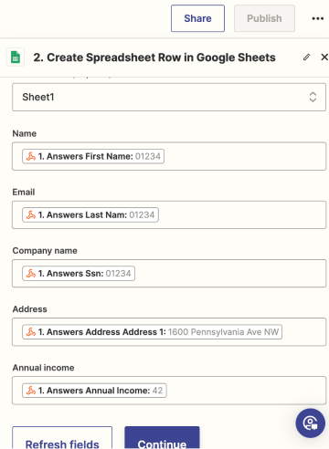 zapier formsort spreadsheet