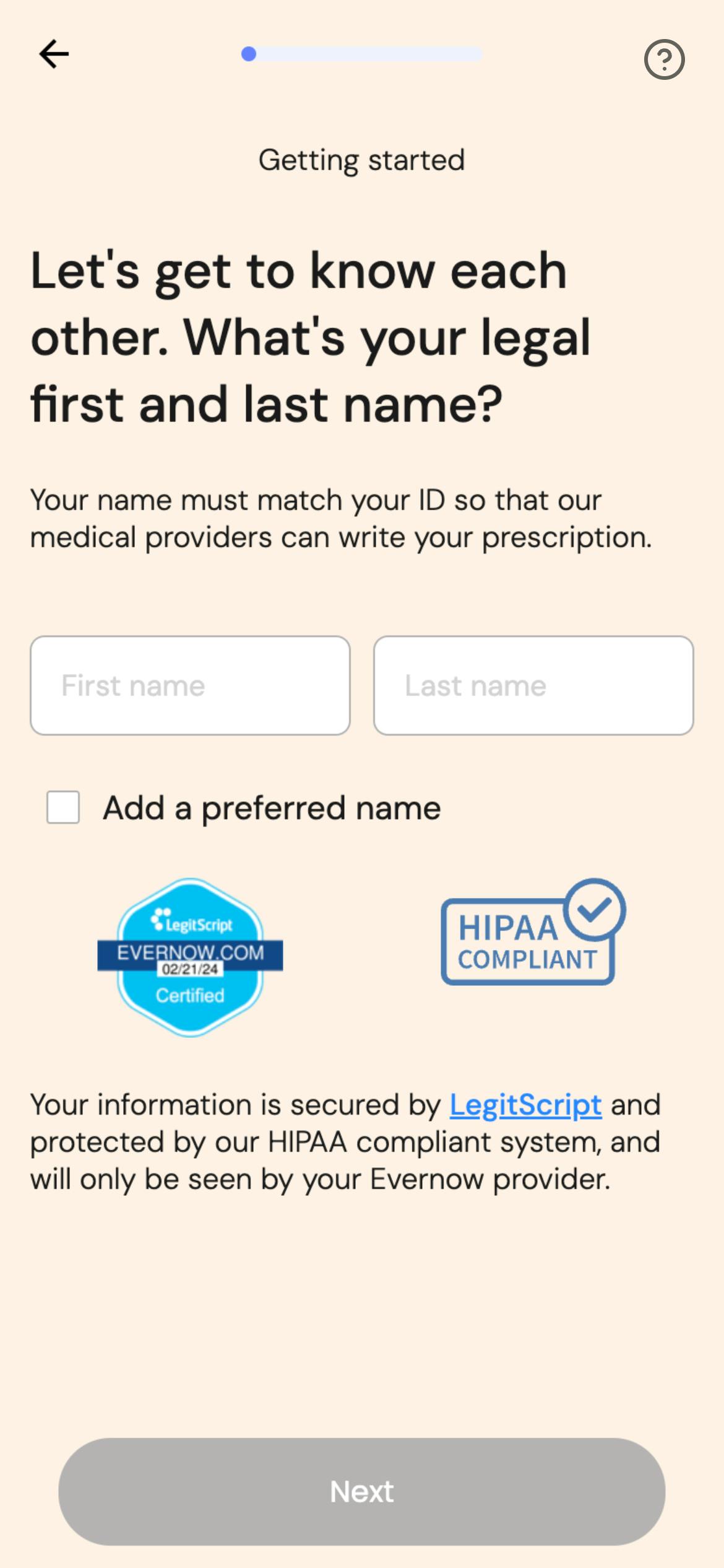 Evernow patient intake - Formsort form process