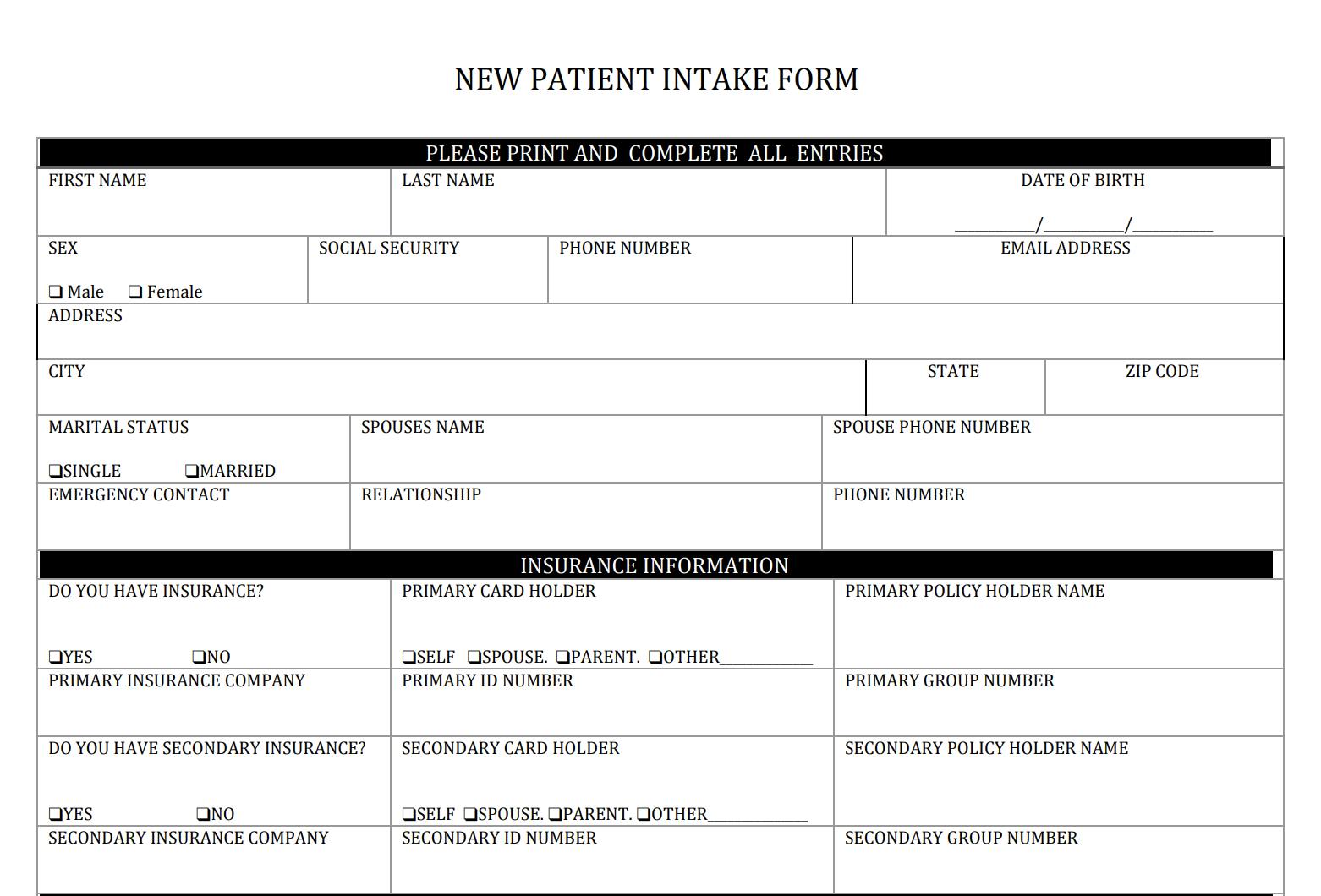Patient intake PDF