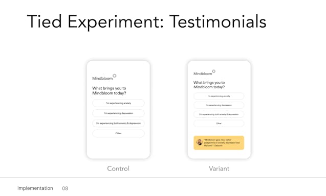 Mindbloom experiment - adding testimonials