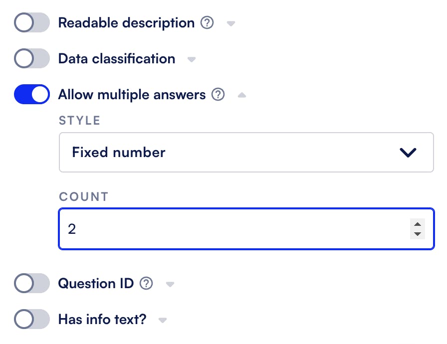 Formsort compound question - fixed number of answers