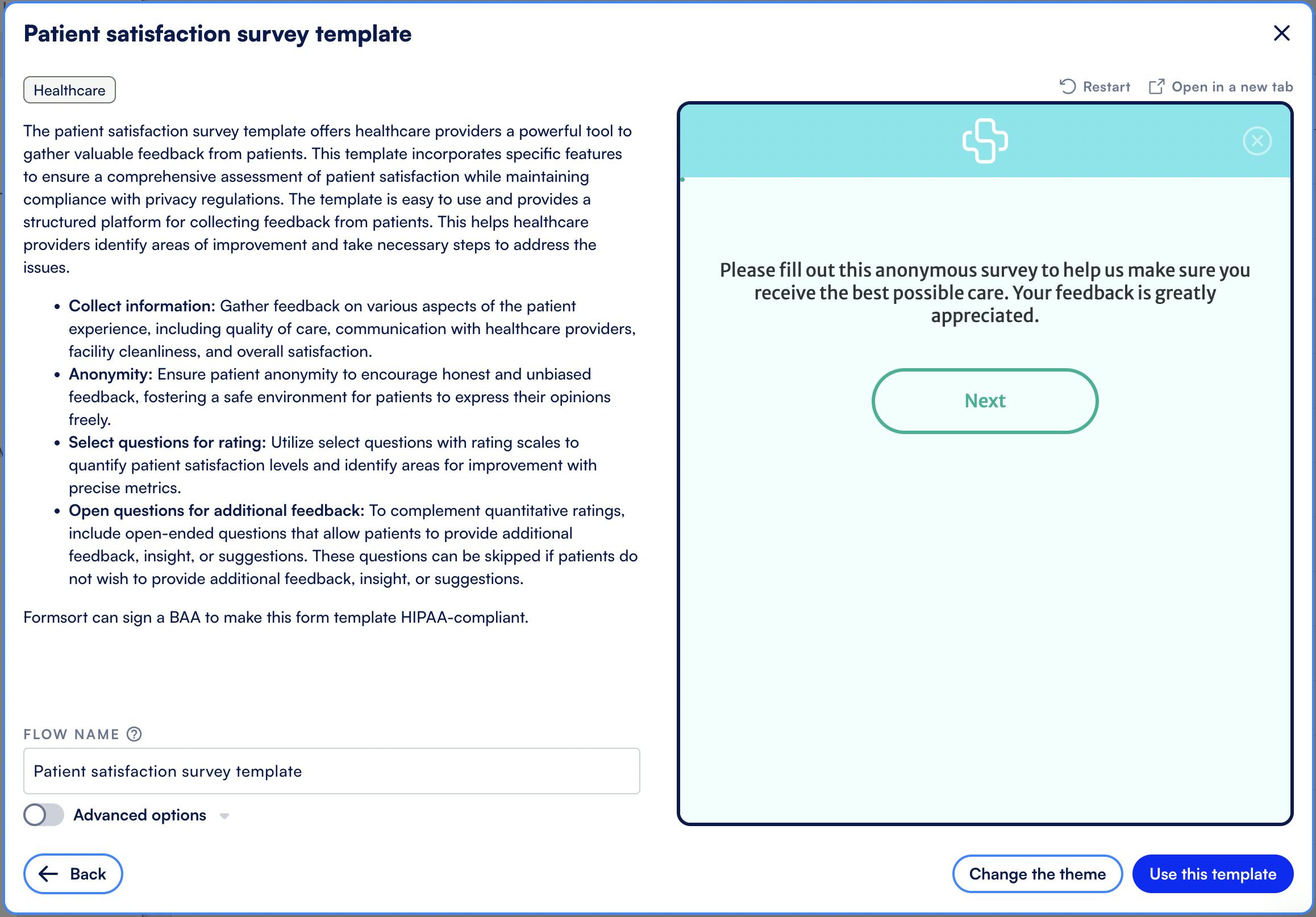 Formsort patient satisfaction survey template