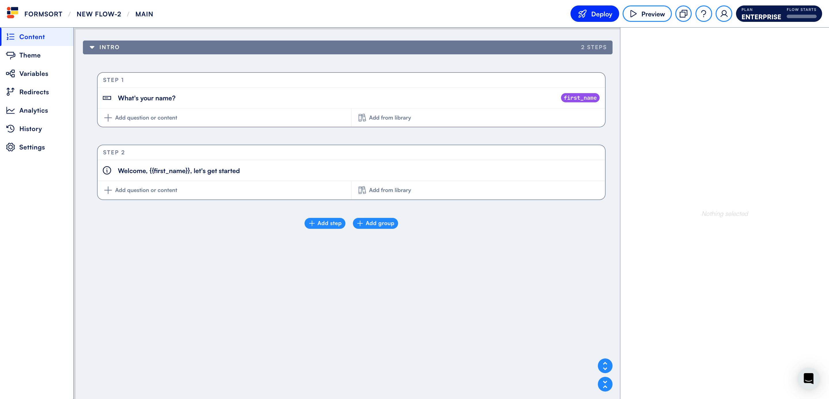 Formsort studio - add steps and questions