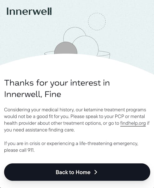 Innerwell - patient intake form - disqualified