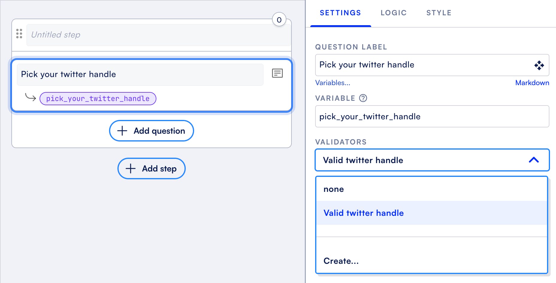 Formsort - custom validators - studio view