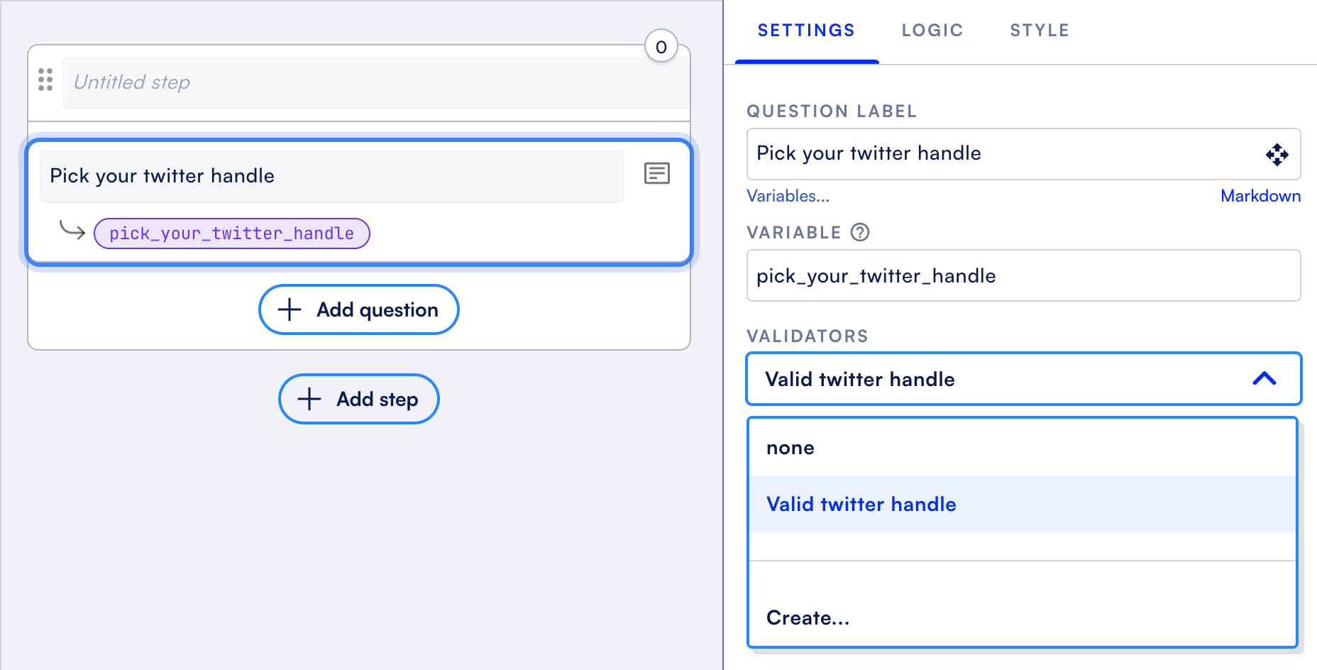 Formsort - custom validators - studio view