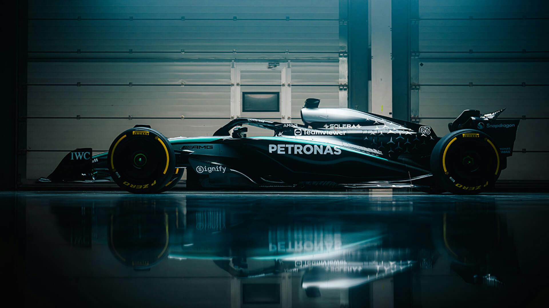 Mercedes F1 W16 side view 2025 new livery