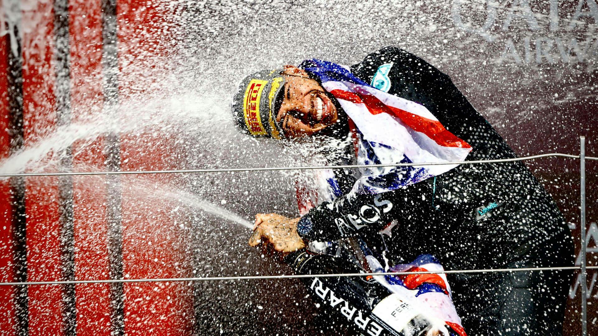 Hamilton celebrating victory