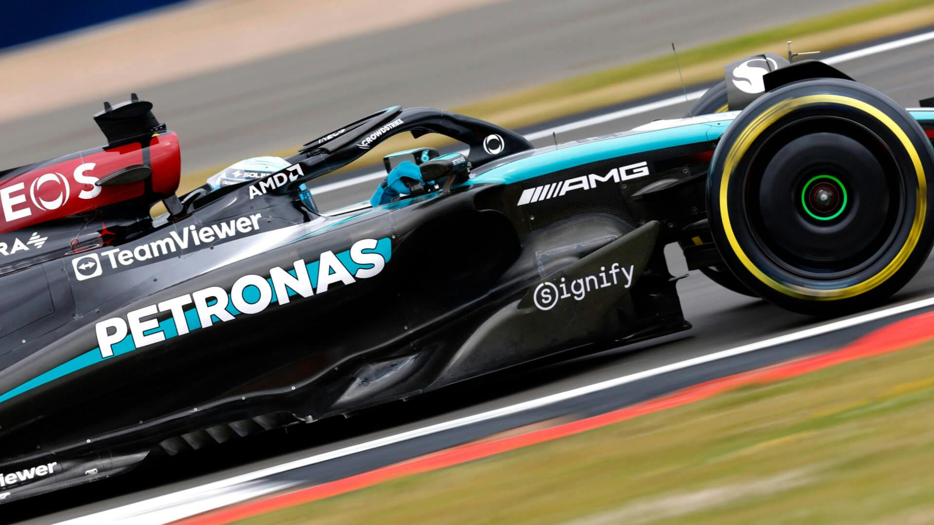 Focus on the Mercedes F1 W15 at the British GP