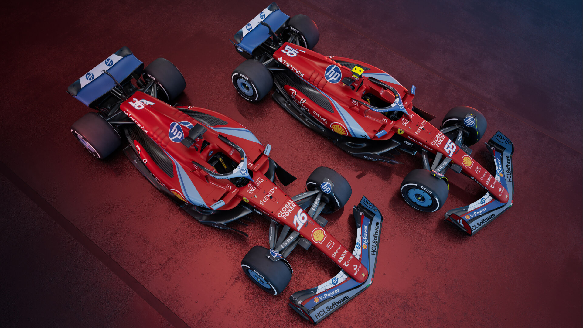 3:4 front view of the SF-24 SF-24 Ferrari Livery Miami GP (both Leclerc's and Sainz's F1 car)
