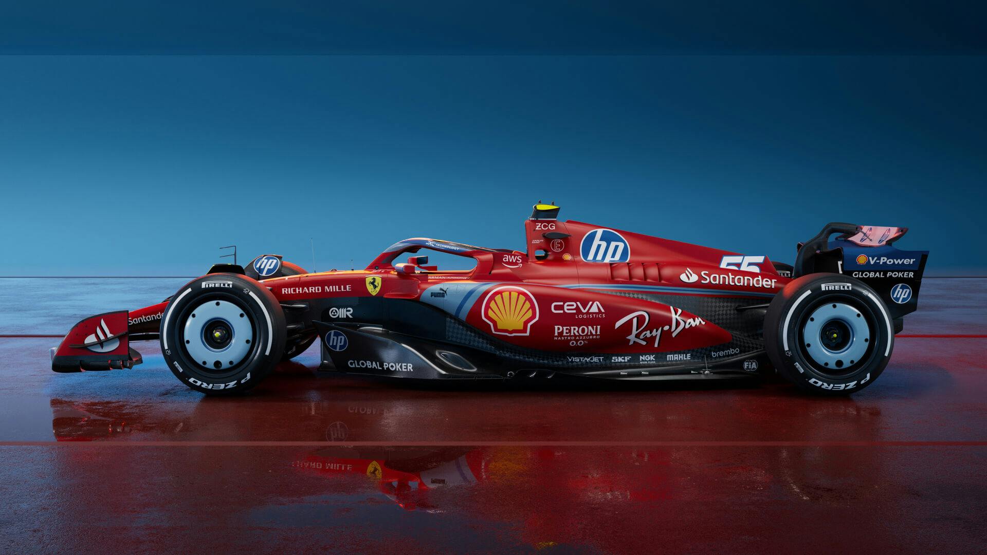 Left side view of the SF-24 Ferrari Livery Miami GP (Sainz's F1 car) 