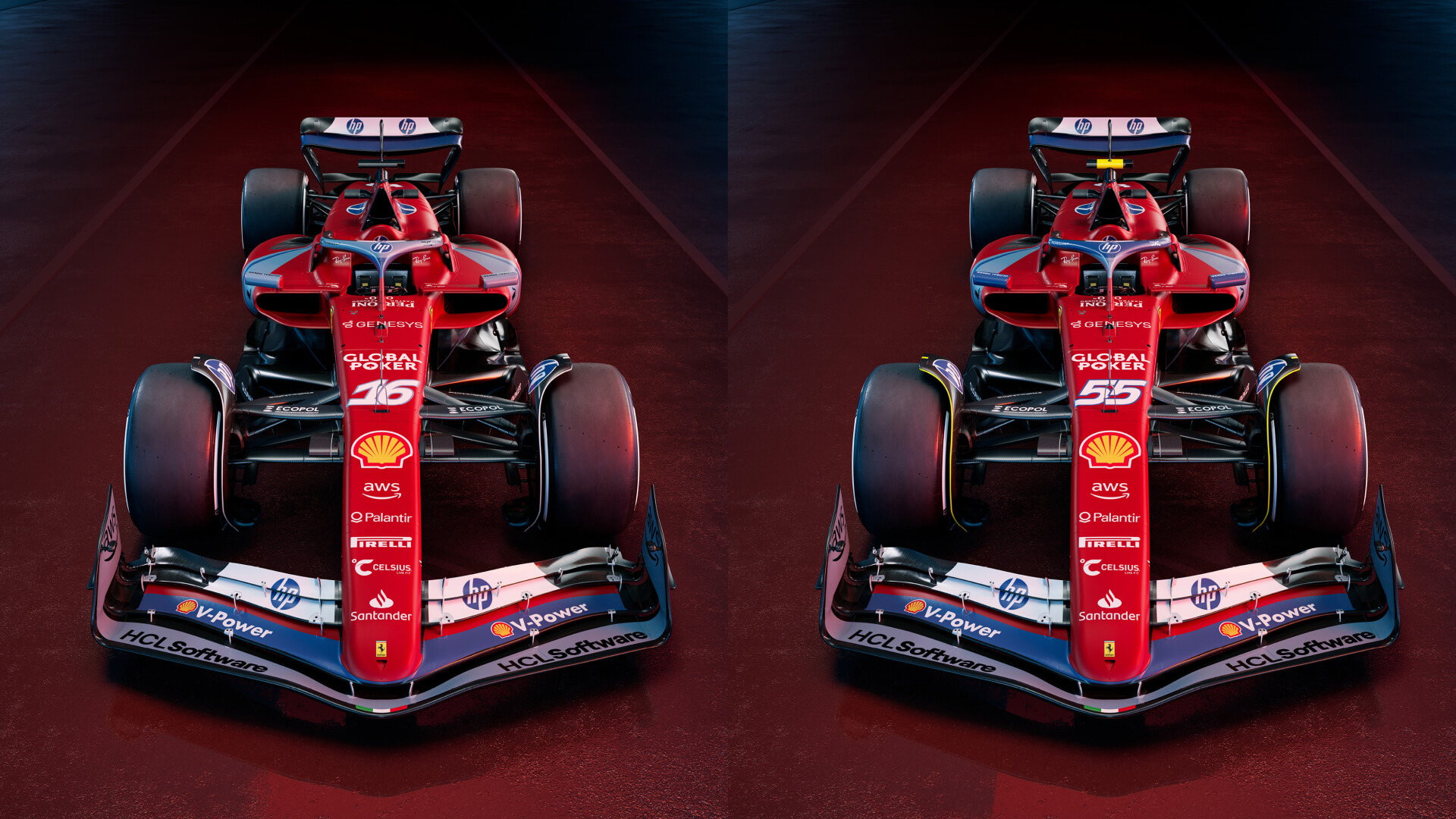 Front view of the SF-24 Ferrari Livery Miami GP (both Leclerc's and Sainz's F1 car)